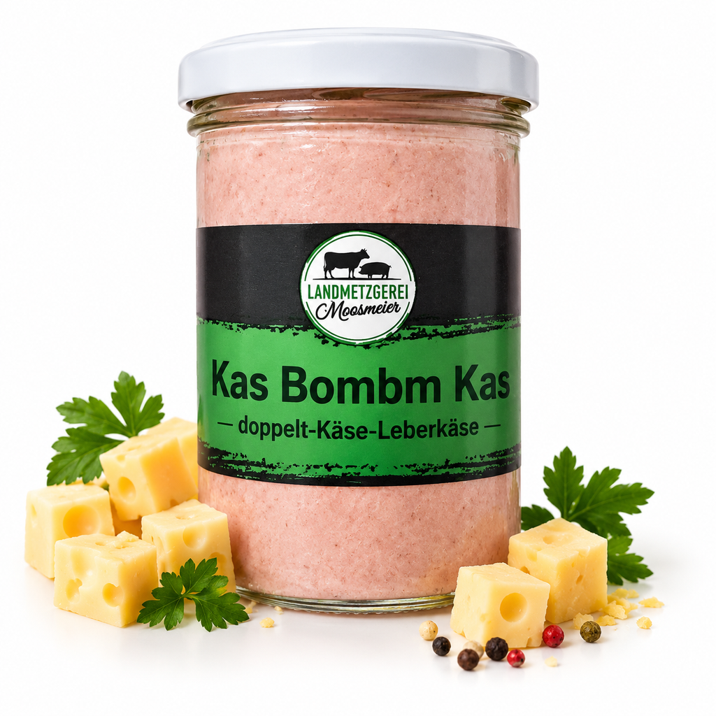 Kas-Bombm-Kas  doppelt Käse Leberkäse im Glas