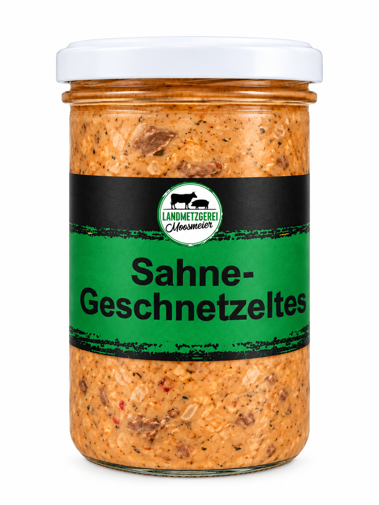 Sahne Geschnetzeltes in Rahmsoße im Glas
